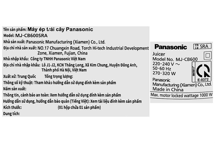 Máy ép trái cây Panasonic MJ-CB600SRA